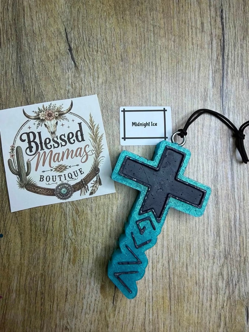 Teal Cross Car Freshie - Midnight Ice